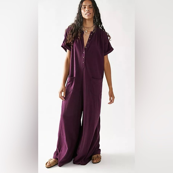 Free People Wide Leg Oversized Cotton Jumper Purple Size XS